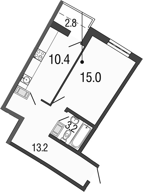 1-комнатная 44 м<sup>2</sup> на 12 этаже 1-комнатная 44 м<sup>2</sup> на 12 этаже
