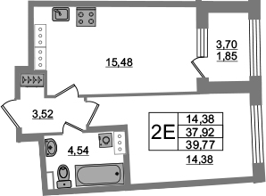 2-комнатная 41 м<sup>2</sup> на 15 этаже 2-комнатная 41 м<sup>2</sup> на 15 этаже
