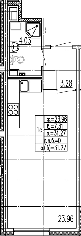 Студия 31 м<sup>2</sup> на 2 этаже Студия 31 м<sup>2</sup> на 2 этаже
