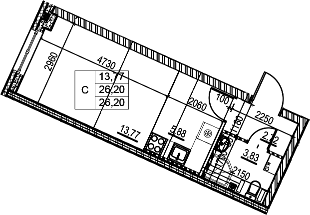 Студия 26 м<sup>2</sup> на 2 этаже Студия 26 м<sup>2</sup> на 2 этаже