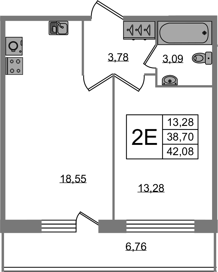 2-комнатная 45 м<sup>2</sup> на 2 этаже 2-комнатная 45 м<sup>2</sup> на 2 этаже