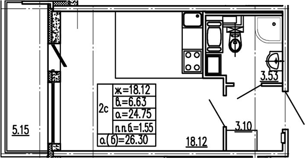 Студия 29 м<sup>2</sup> на 14 этаже Студия 29 м<sup>2</sup> на 14 этаже