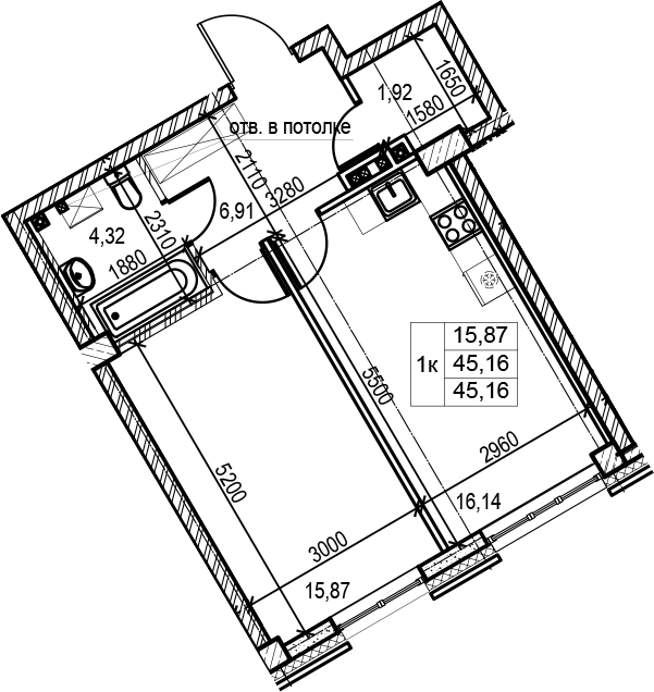 2-комнатная 45 м<sup>2</sup> на 2 этаже 2-комнатная 45 м<sup>2</sup> на 2 этаже