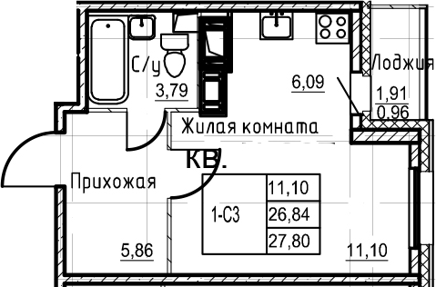 Студия 28 м<sup>2</sup> на 21 этаже Студия 28 м<sup>2</sup> на 21 этаже