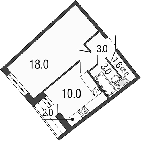 1-комнатная 37 м<sup>2</sup> на 6 этаже 1-комнатная 37 м<sup>2</sup> на 6 этаже