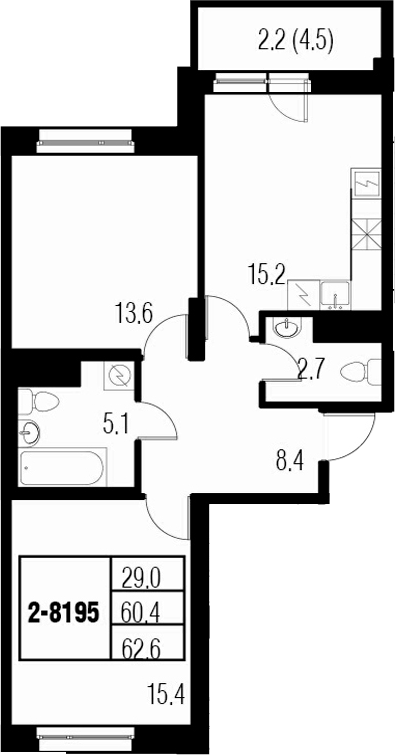 3-комнатная 64 м<sup>2</sup> на 19 этаже 3-комнатная 64 м<sup>2</sup> на 19 этаже