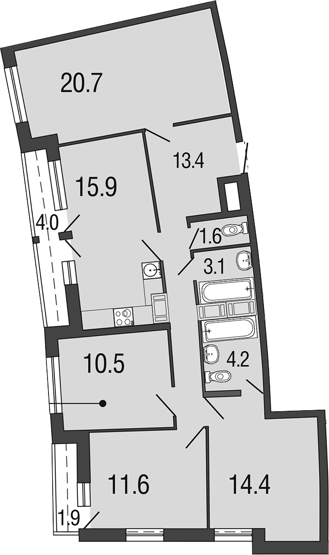 4-комнатная 101 м<sup>2</sup> на 13 этаже 4-комнатная 101 м<sup>2</sup> на 13 этаже