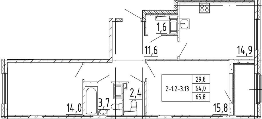 2-комнатная 67 м<sup>2</sup> на 3 этаже 2-комнатная 67 м<sup>2</sup> на 3 этаже