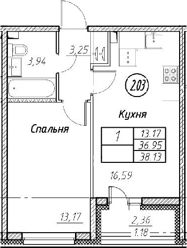 2-комнатная 39 м<sup>2</sup> на 1 этаже 2-комнатная 39 м<sup>2</sup> на 1 этаже