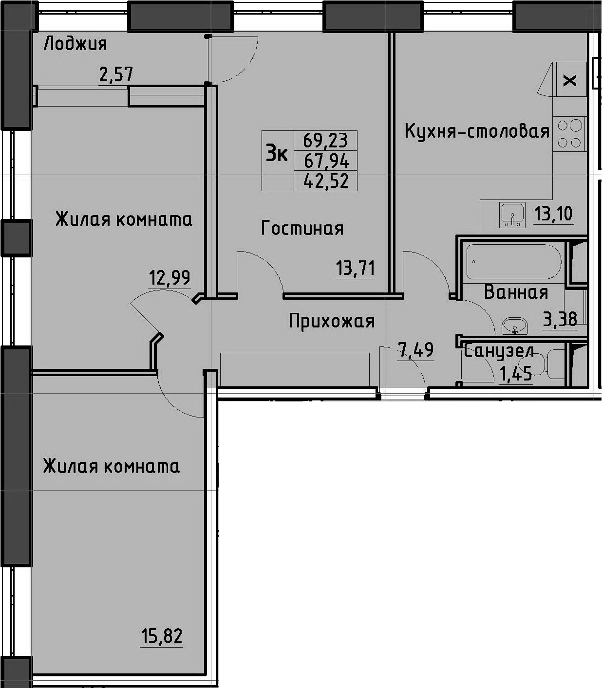 3-комнатная 70 м<sup>2</sup> на 1 этаже 3-комнатная 70 м<sup>2</sup> на 1 этаже