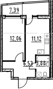 1-комнатная 40 м<sup>2</sup> на 4 этаже 1-комнатная 40 м<sup>2</sup> на 4 этаже