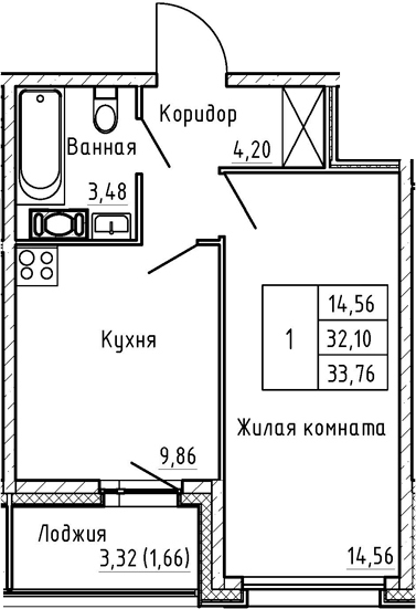 1-комнатная 35 м<sup>2</sup> на 5 этаже 1-комнатная 35 м<sup>2</sup> на 5 этаже