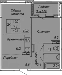 2-комнатная 42 м<sup>2</sup> на 2 этаже 2-комнатная 42 м<sup>2</sup> на 2 этаже