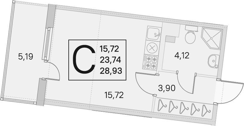 Студия 28 м<sup>2</sup> на 3 этаже Студия 28 м<sup>2</sup> на 3 этаже