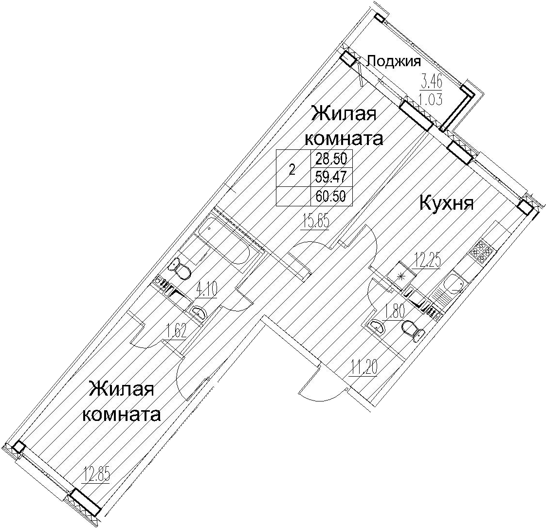2-комнатная 62 м<sup>2</sup> на 10 этаже 2-комнатная 62 м<sup>2</sup> на 10 этаже