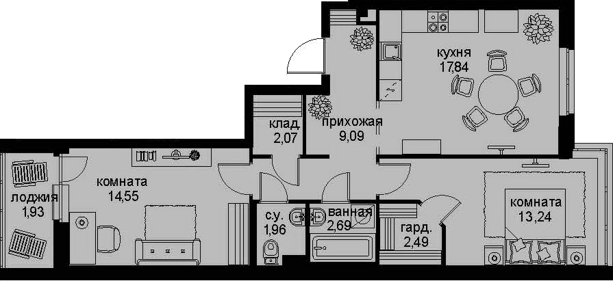 3-комнатная 67 м<sup>2</sup> на 2 этаже 3-комнатная 67 м<sup>2</sup> на 2 этаже
