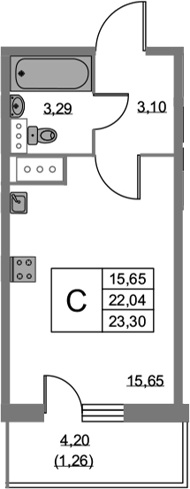 Студия 26 м<sup>2</sup> на 12 этаже Студия 26 м<sup>2</sup> на 12 этаже