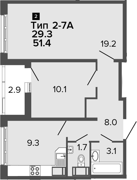 2-комнатная 54 м<sup>2</sup> на 20 этаже 2-комнатная 54 м<sup>2</sup> на 20 этаже