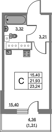 Студия 26 м<sup>2</sup> на 21 этаже Студия 26 м<sup>2</sup> на 21 этаже