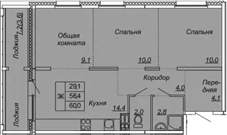 3-комнатная 63 м<sup>2</sup> на 4 этаже 3-комнатная 63 м<sup>2</sup> на 4 этаже