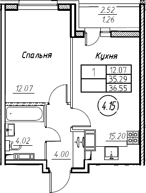 2-комнатная 37 м<sup>2</sup> на 5 этаже 2-комнатная 37 м<sup>2</sup> на 5 этаже