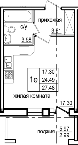 Студия 30 м<sup>2</sup> на 2 этаже Студия 30 м<sup>2</sup> на 2 этаже
