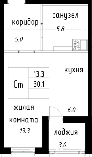 Студия 33 м<sup>2</sup> на 12 этаже Студия 33 м<sup>2</sup> на 12 этаже