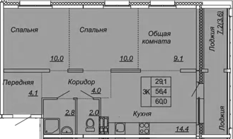 3-комнатная 63 м<sup>2</sup> на 4 этаже 3-комнатная 63 м<sup>2</sup> на 4 этаже
