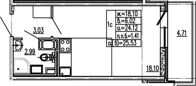 Студия 28 м<sup>2</sup> на 14 этаже Студия 28 м<sup>2</sup> на 14 этаже