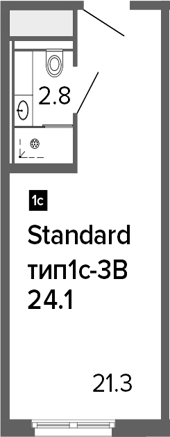 Студия 24 м<sup>2</sup> на 8 этаже Студия 24 м<sup>2</sup> на 8 этаже
