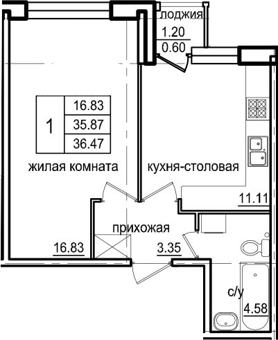 1-комнатная 37 м<sup>2</sup> на 1 этаже 1-комнатная 37 м<sup>2</sup> на 1 этаже