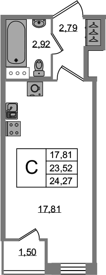 Студия 25 м<sup>2</sup> на 2 этаже Студия 25 м<sup>2</sup> на 2 этаже