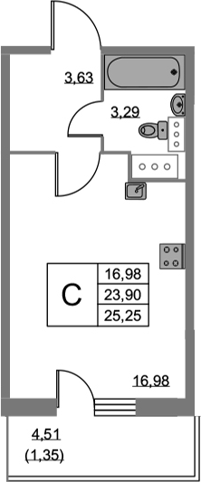 Студия 28 м<sup>2</sup> на 19 этаже Студия 28 м<sup>2</sup> на 19 этаже