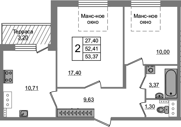 2-комнатная 55 м<sup>2</sup> на 5 этаже 2-комнатная 55 м<sup>2</sup> на 5 этаже