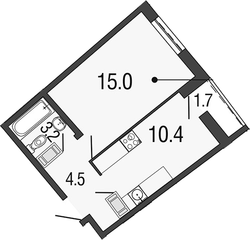1-комнатная 34 м<sup>2</sup> на 6 этаже 1-комнатная 34 м<sup>2</sup> на 6 этаже