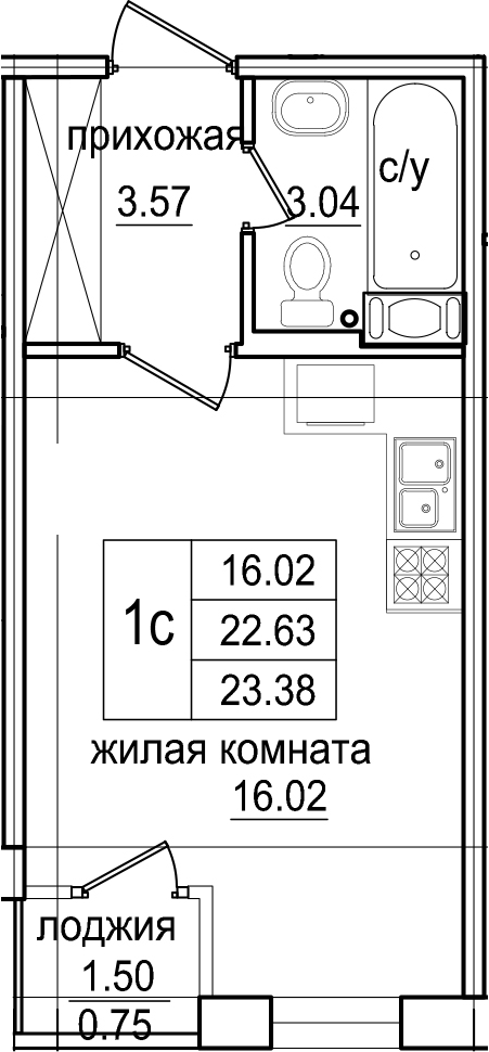 Студия 24 м<sup>2</sup> на 2 этаже Студия 24 м<sup>2</sup> на 2 этаже