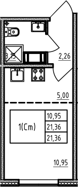 Студия 21 м<sup>2</sup> на 2 этаже Студия 21 м<sup>2</sup> на 2 этаже