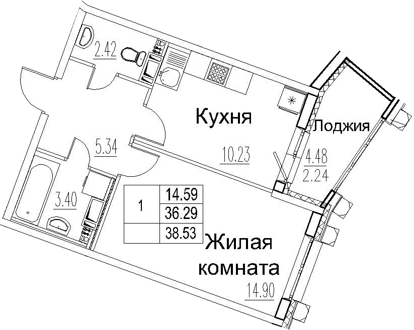 1-комнатная 40 м<sup>2</sup> на 11 этаже 1-комнатная 40 м<sup>2</sup> на 11 этаже