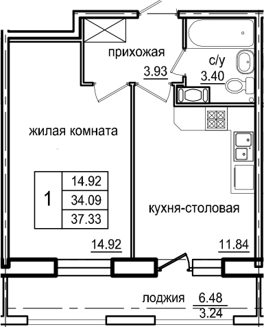 1-комнатная 40 м<sup>2</sup> на 8 этаже 1-комнатная 40 м<sup>2</sup> на 8 этаже