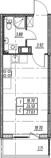Студия 30 м<sup>2</sup> на 3 этаже Студия 30 м<sup>2</sup> на 3 этаже