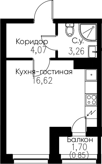 Студия 26 м<sup>2</sup> на 7 этаже Студия 26 м<sup>2</sup> на 7 этаже