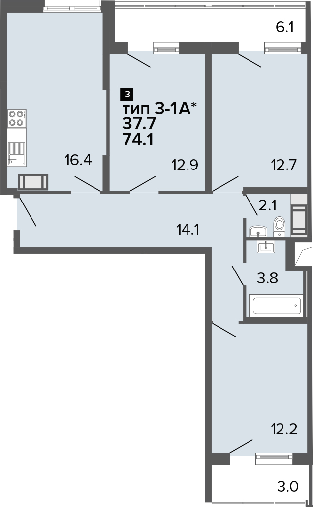 4-комнатная 83 м<sup>2</sup> на 15 этаже 4-комнатная 83 м<sup>2</sup> на 15 этаже
