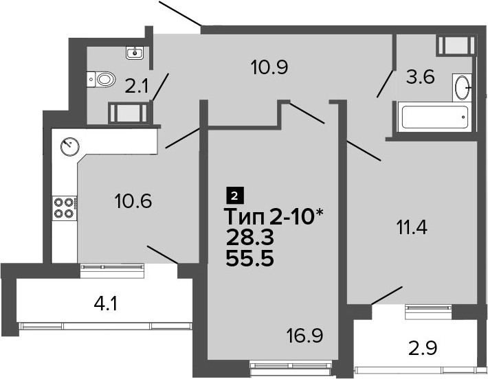 2-комнатная 62 м<sup>2</sup> на 10 этаже 2-комнатная 62 м<sup>2</sup> на 10 этаже