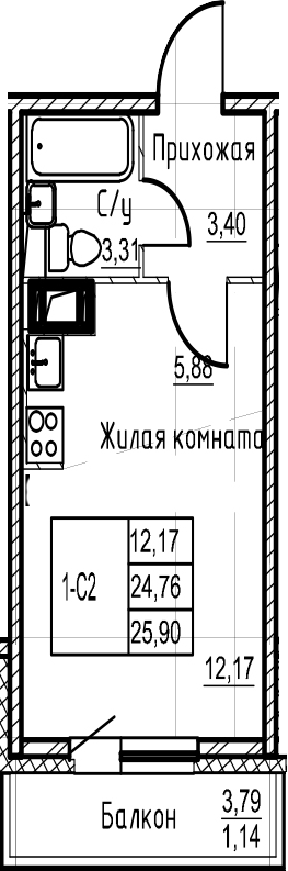 Студия 28 м<sup>2</sup> на 4 этаже Студия 28 м<sup>2</sup> на 4 этаже