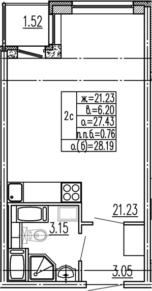 Студия 28 м<sup>2</sup> на 2 этаже Студия 28 м<sup>2</sup> на 2 этаже