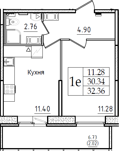 1-комнатная 37 м<sup>2</sup> на 10 этаже 1-комнатная 37 м<sup>2</sup> на 10 этаже