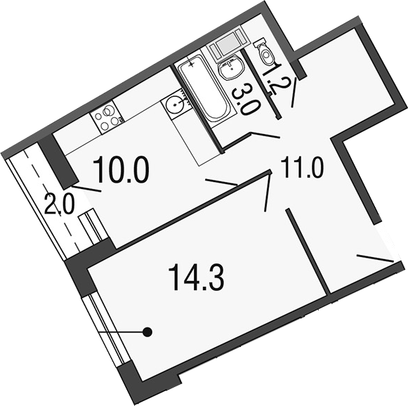 1-комнатная 41 м<sup>2</sup> на 13 этаже 1-комнатная 41 м<sup>2</sup> на 13 этаже