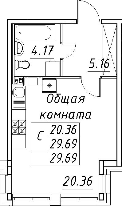 Студия 29 м<sup>2</sup> на 3 этаже Студия 29 м<sup>2</sup> на 3 этаже