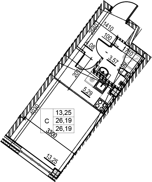 Студия 26 м<sup>2</sup> на 2 этаже Студия 26 м<sup>2</sup> на 2 этаже