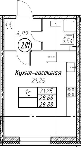 Студия 28 м<sup>2</sup> на 1 этаже Студия 28 м<sup>2</sup> на 1 этаже